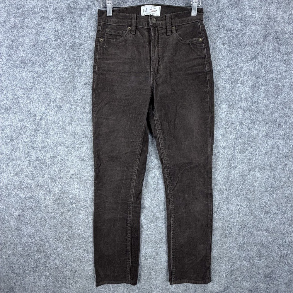 Gap Corduroy Pants Women 25/0R Brown Stretch High Rise Vintage Slim Fit 5-Pocket